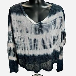 Aeropostale Women’s Tie-Dye Lightweight Sweater XL Blue White V-Neck Long Sleeve